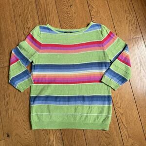Vintage Chaps Denim Rainbow Strip Sweater SZ XL Classic Beach Preppy Green